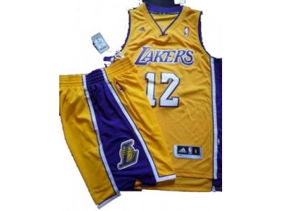 NBA Los Angeles Lakers #12 Dwight Howard yellow[Revolution 30 Swingman]& Shorts Suit